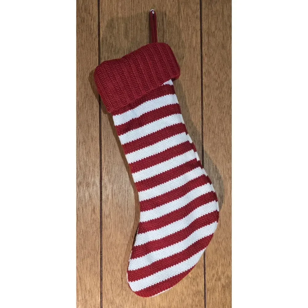 Wondershop Christmas Stocking Red White Striped Monogram M Knit 18 Inch